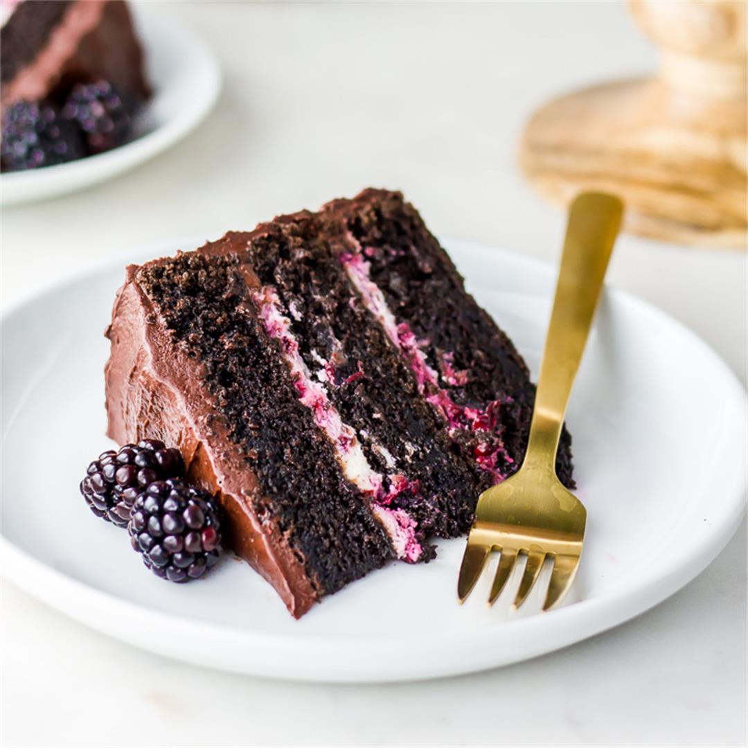 Blackberry Chocolate Cake with Blackberry Mascarpone