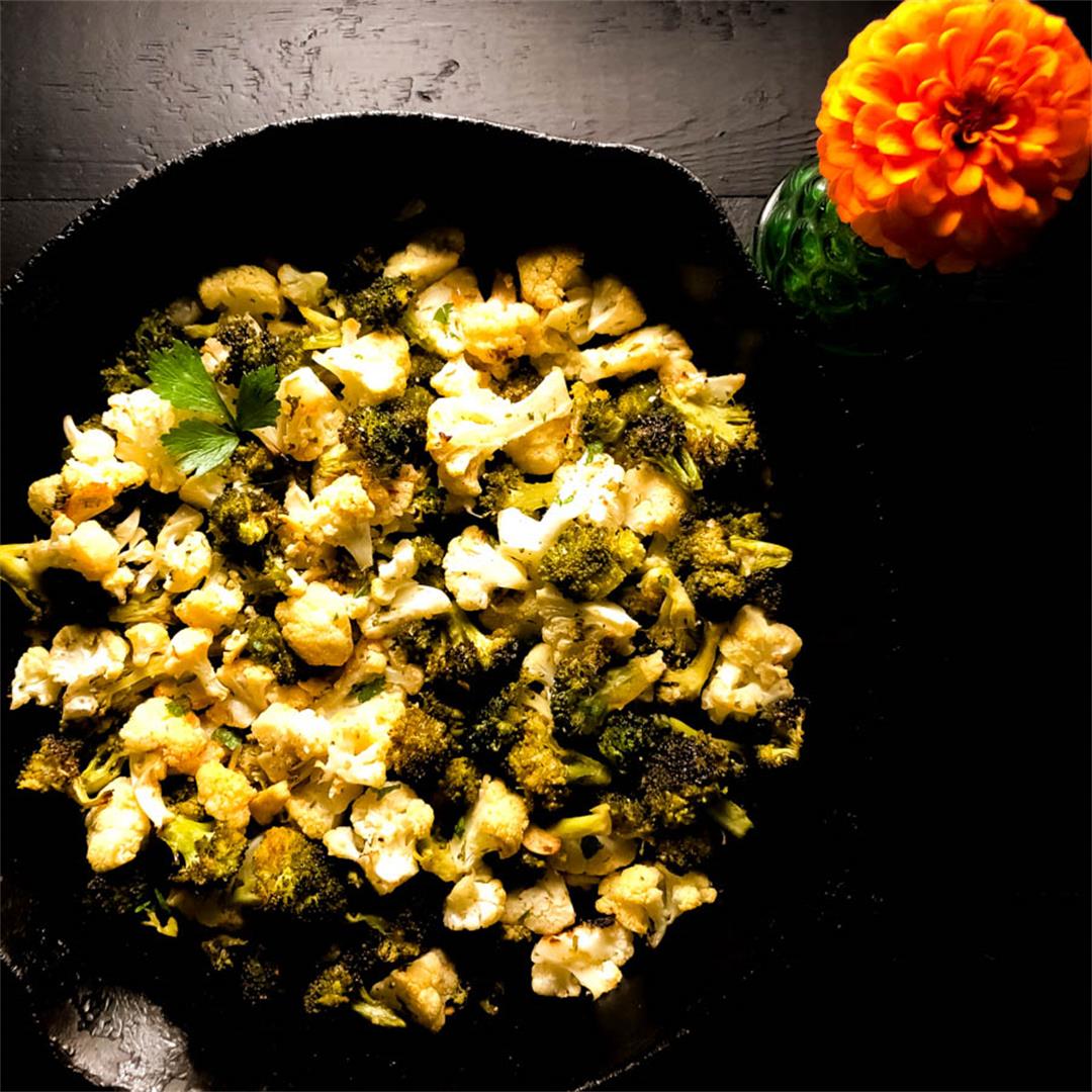 Skillet Roasted Broccoli and Cauliflower