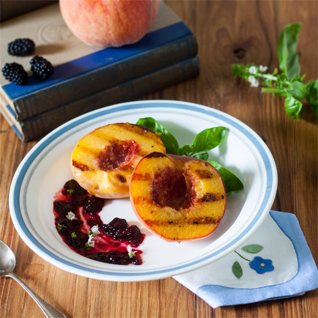 Grilled Peaches with Blackberry Wine Sauce