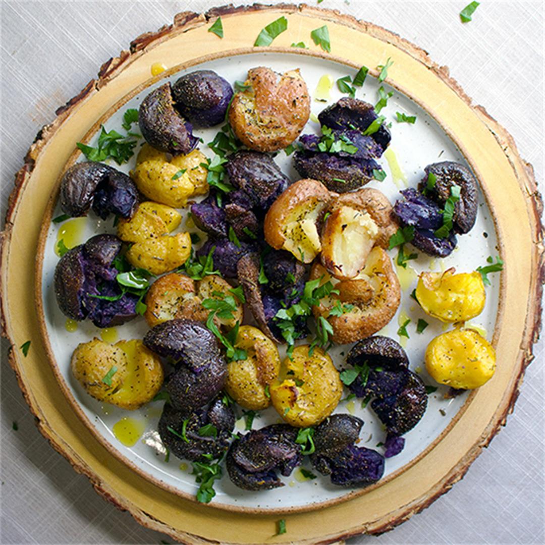 Smashed Potatoes with Olive Oil and Herbs