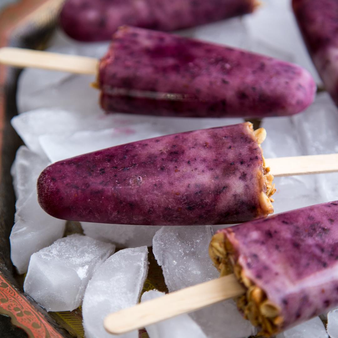 Blueberry Parfait Popsicles made with coconut yogurt