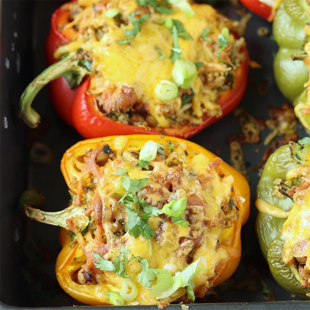 Roasted Chickpeas and Quinoa Stuffed Bell Peppers