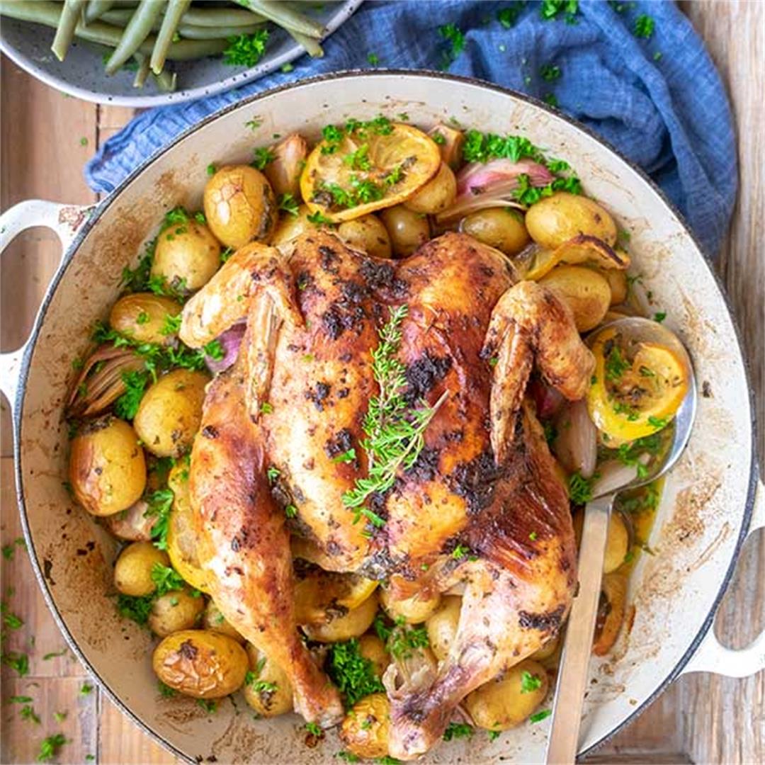 Skillet Roasted Herb Chicken With Lemon Potatoes and Shallots