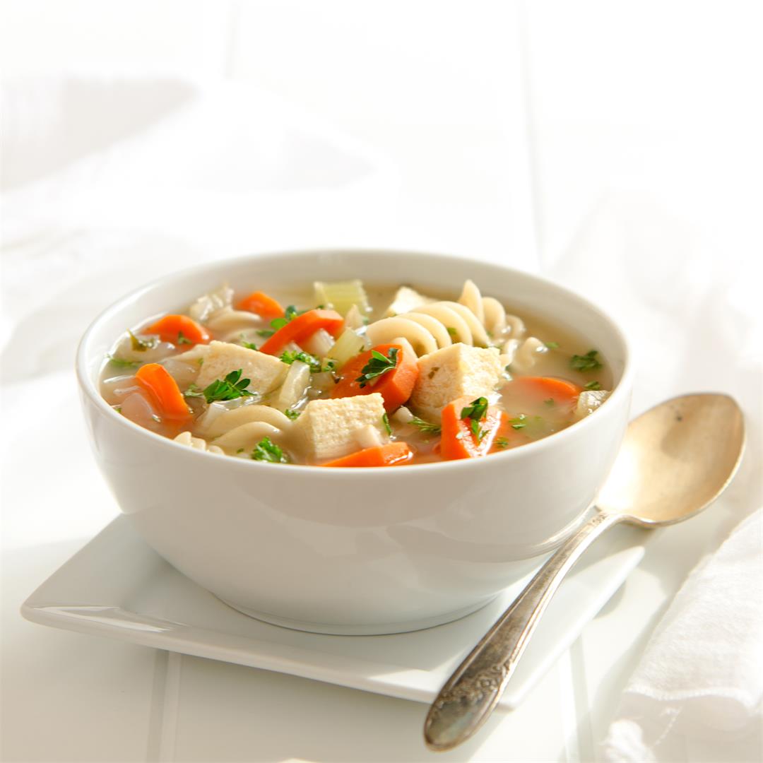 Italian Vegetable Soup with Pasta and Meaty Tofu