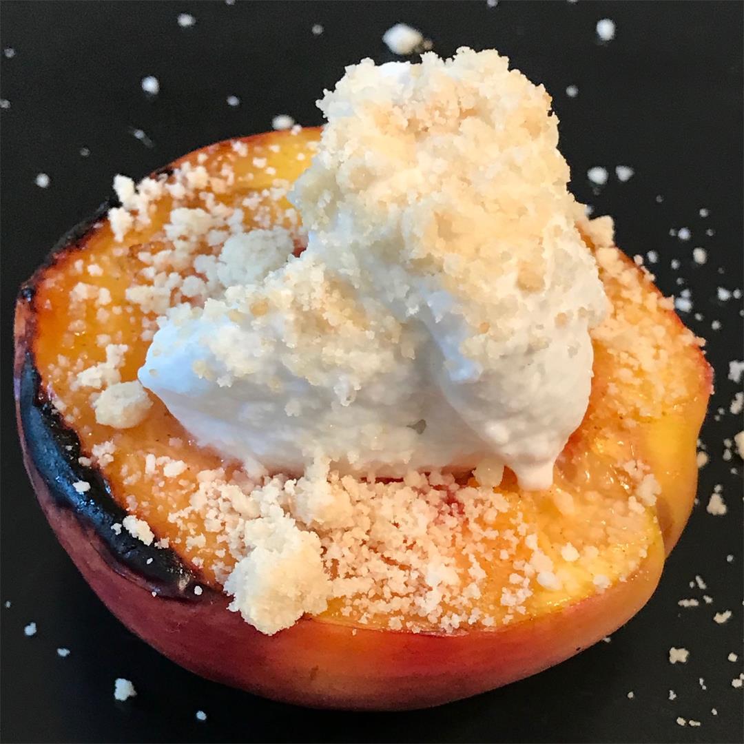 Grilled Nectarines with Coconut Cream and Cookie Crumble