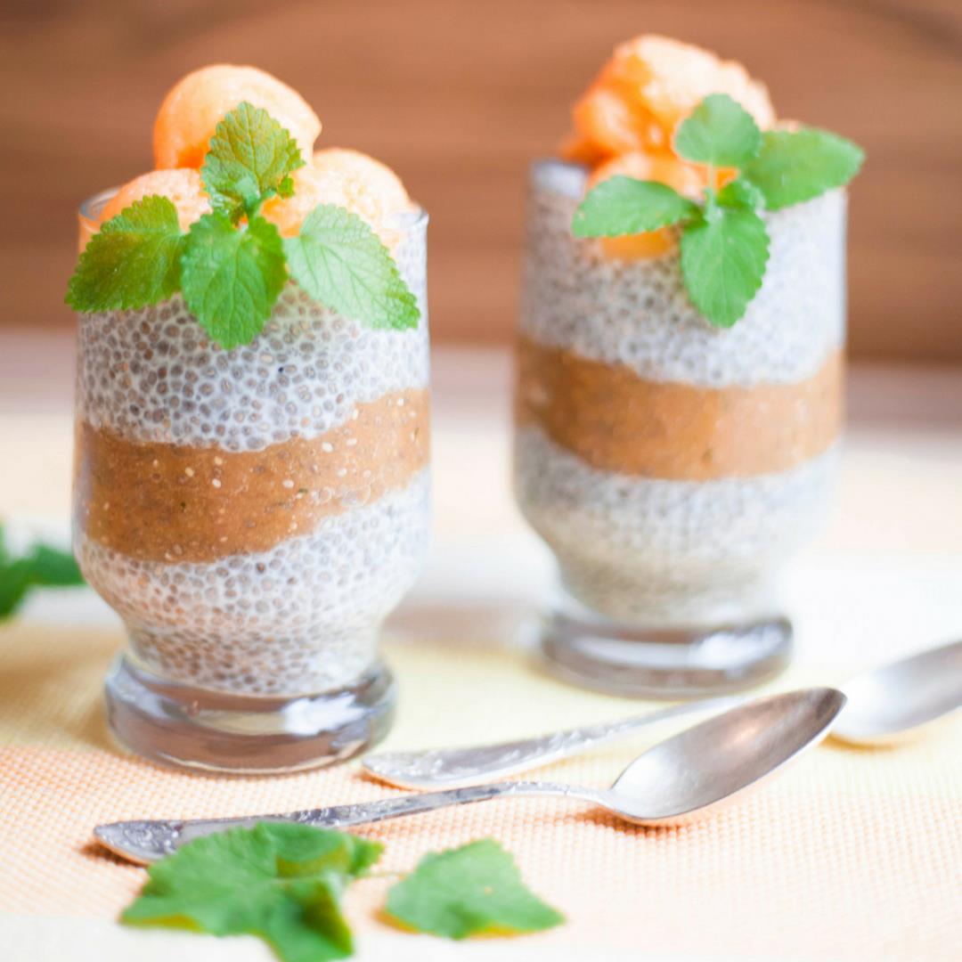 Overnight Chia Pudding with Spicy Melon Puree