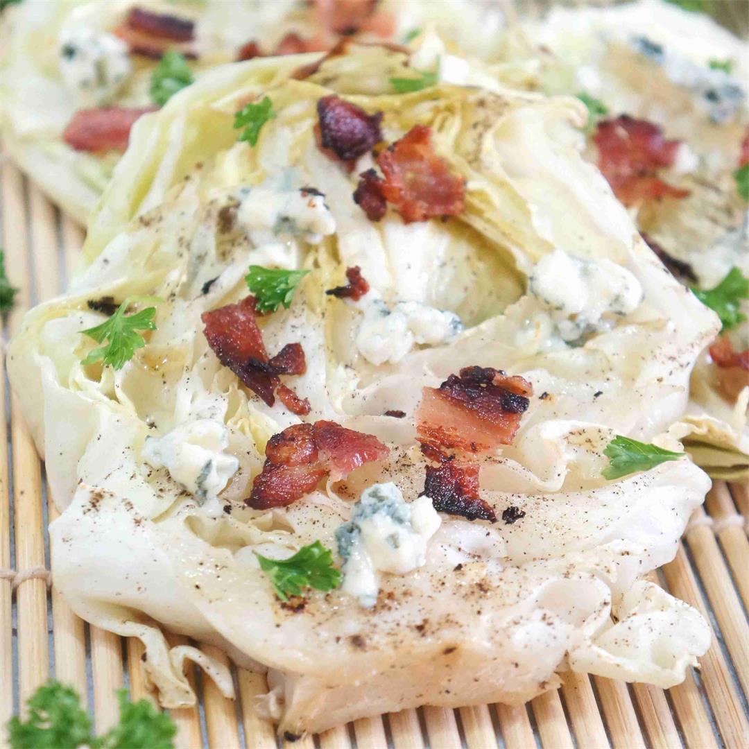 Grilled Cabbage Steaks with Blue Cheese and Bacon