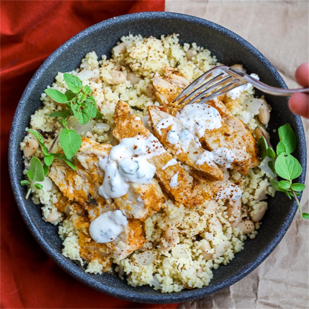 Harissa Chicken with Couscous and Mint Sauce