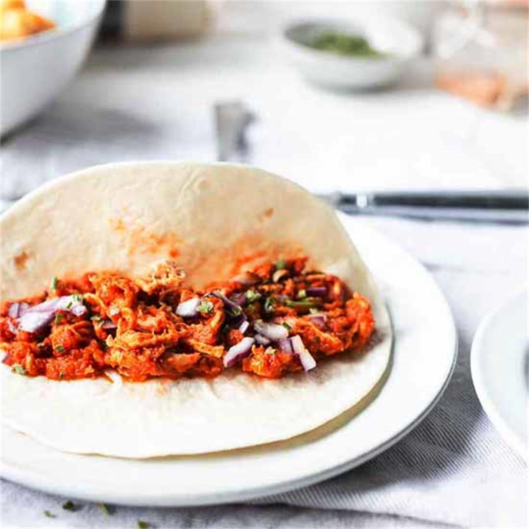 Chicken tinga with spicy chipotle sauce