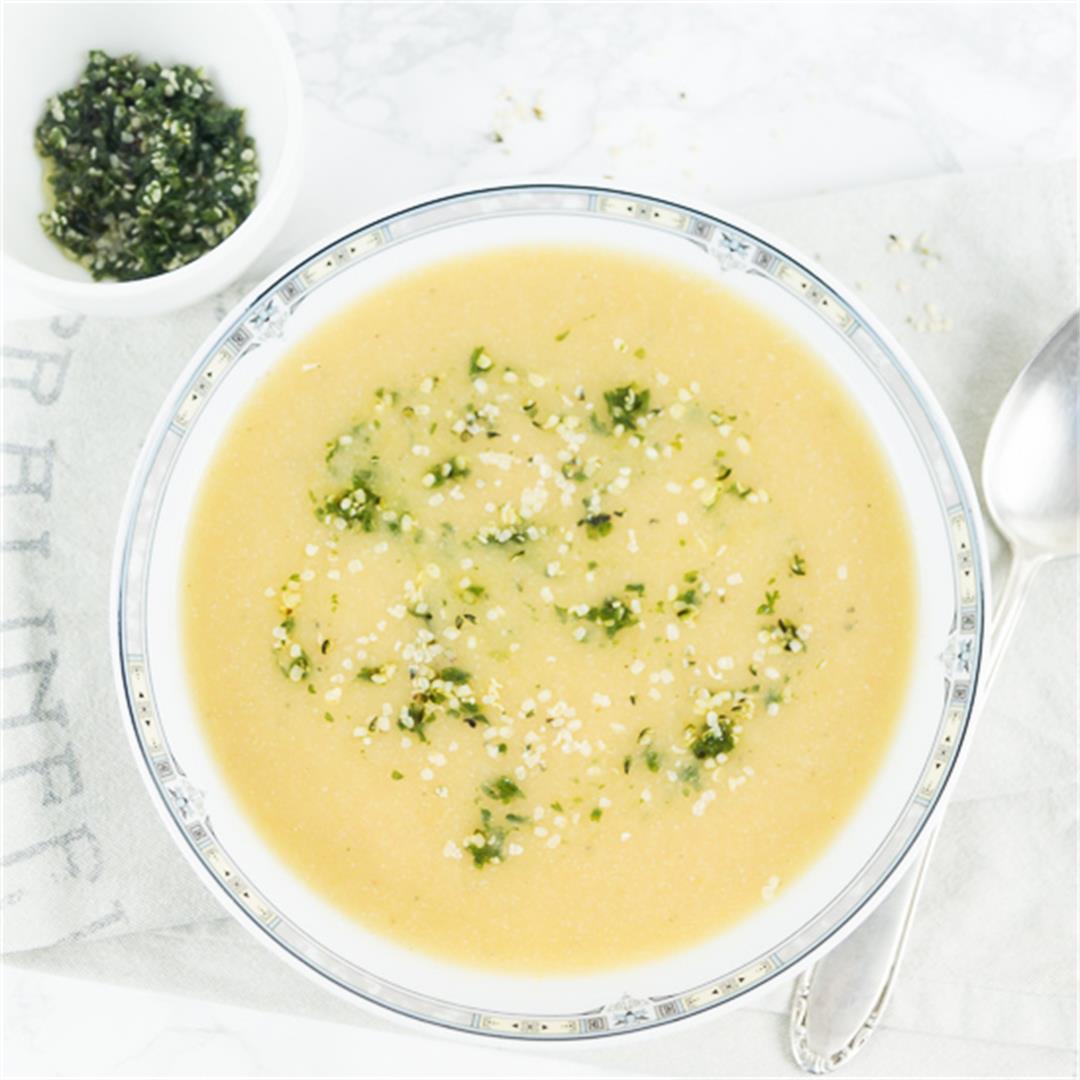 Cream of Cauliflower Soup with Parsley Hemp Seed Pesto