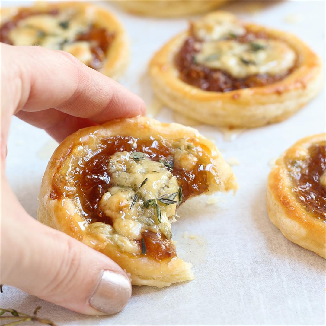 Caramelized Onion & Blue Cheese Puff Pastry Tarts