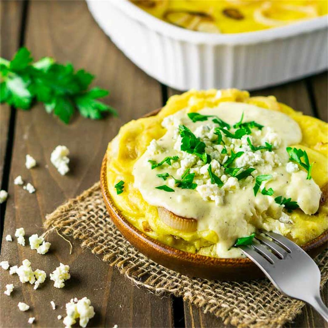Caramelized Onion Polenta With Blue Cheese Sauce
