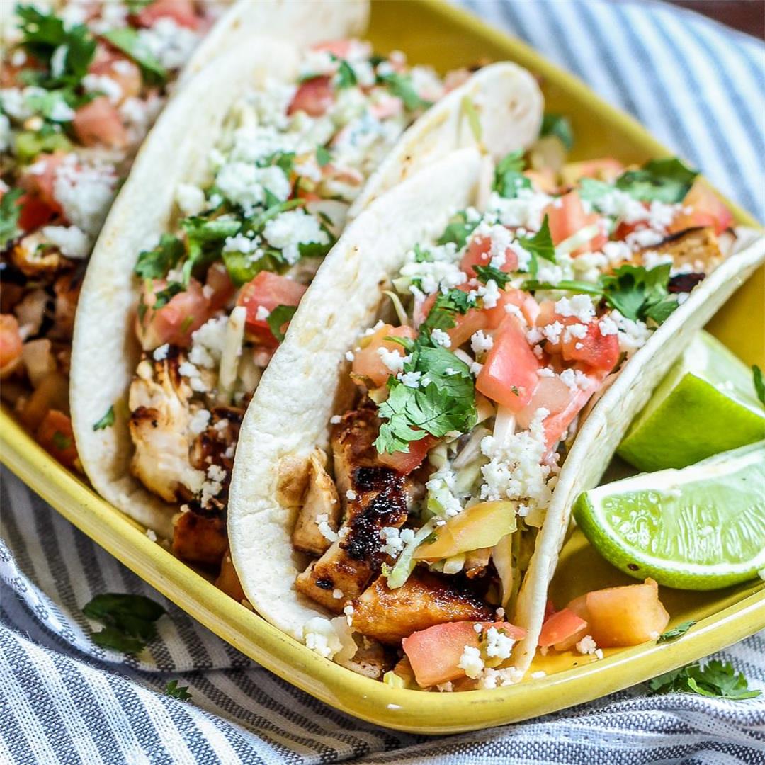 Honey Lime Chicken Tacos with Chipotle Slaw
