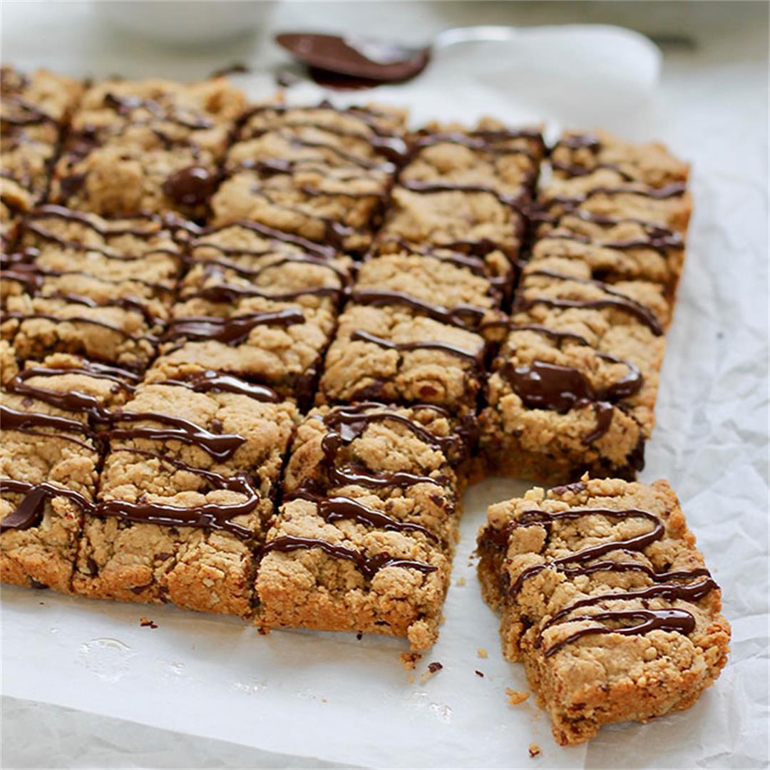 Healthy Peanut Butter Oat Bars with dark chocolate chunks
