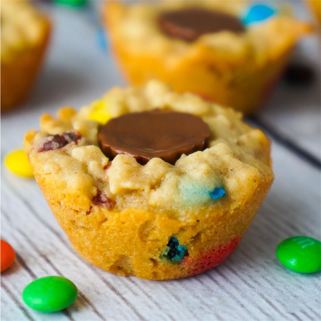Peanut Butter Cup Stuffed Monster Cookie Cups