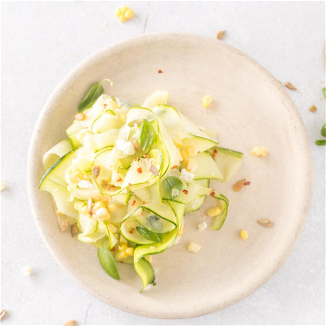 Shaved Zucchini Salad with Corn and Feta