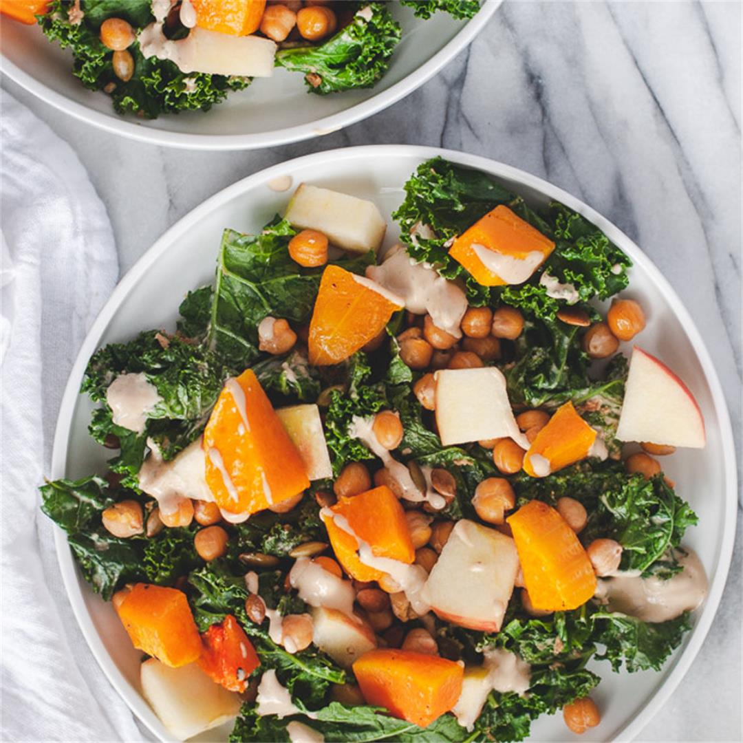 Warm Kale Salad with Roasted Butternut Squash