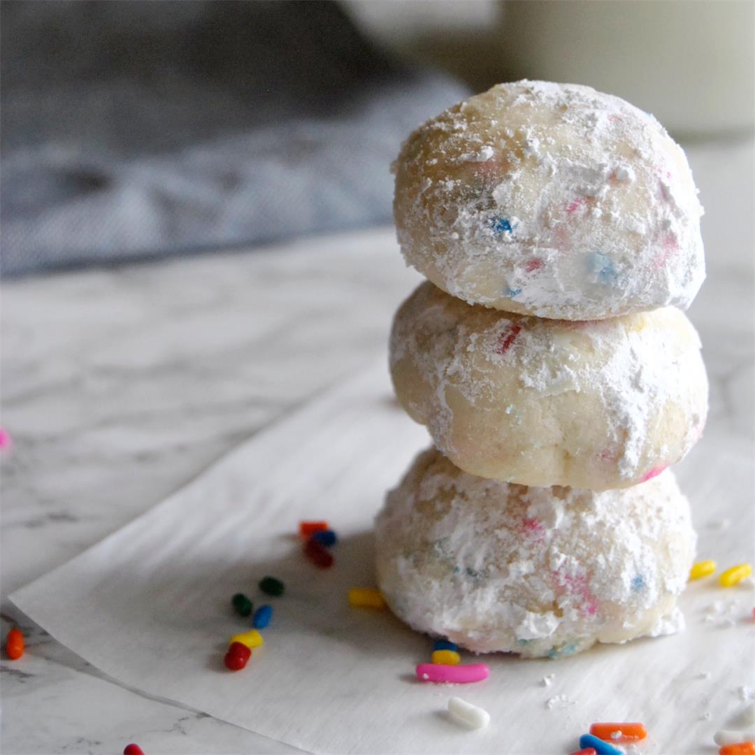 Cake Batter Snowball Cookies