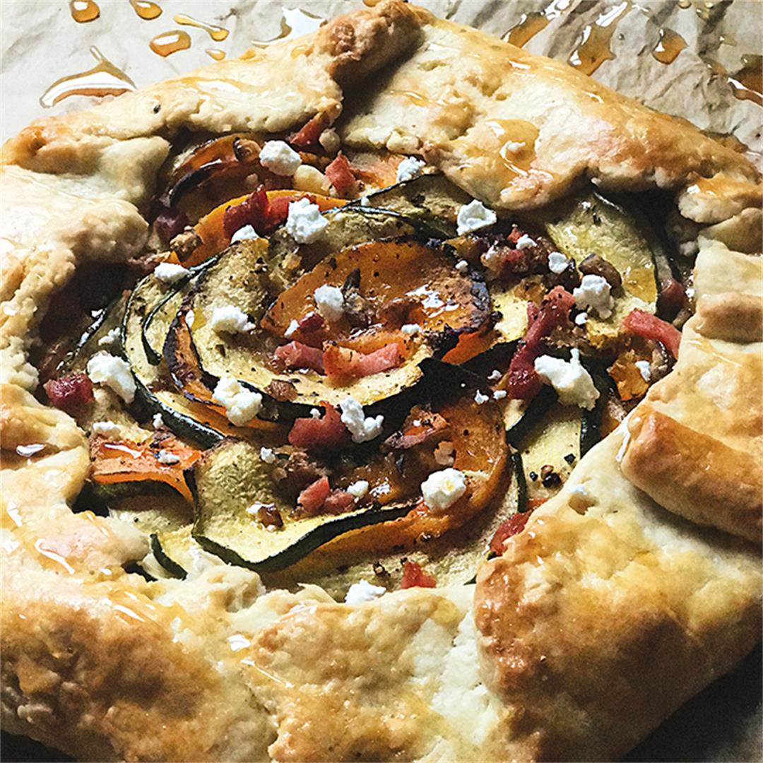 Squash galette with goat cheese & prosciutto