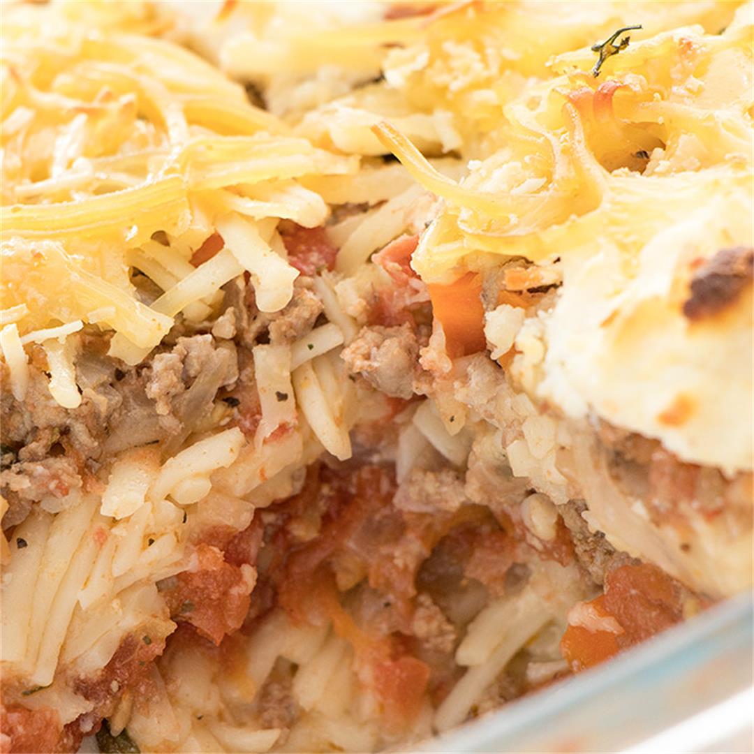 Baked Spaghetti Casserole with Homemade Sauce