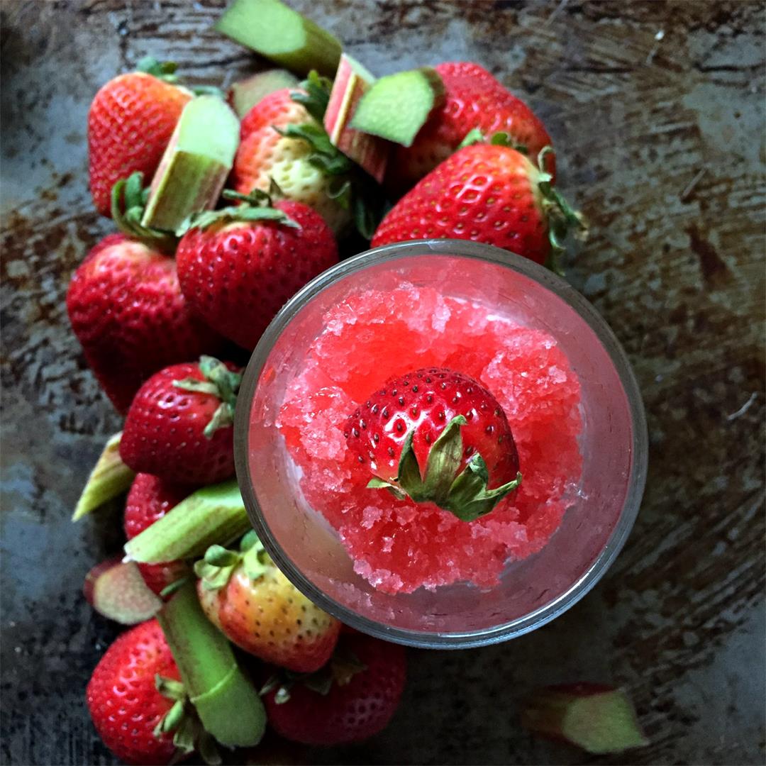 Boozy Strawberry Rhubarb Granita