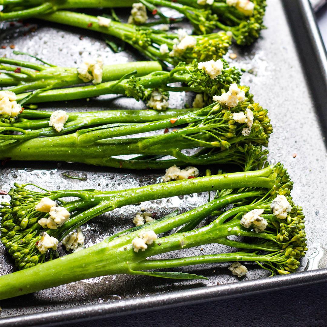 Roasted broccolini with blue cheese