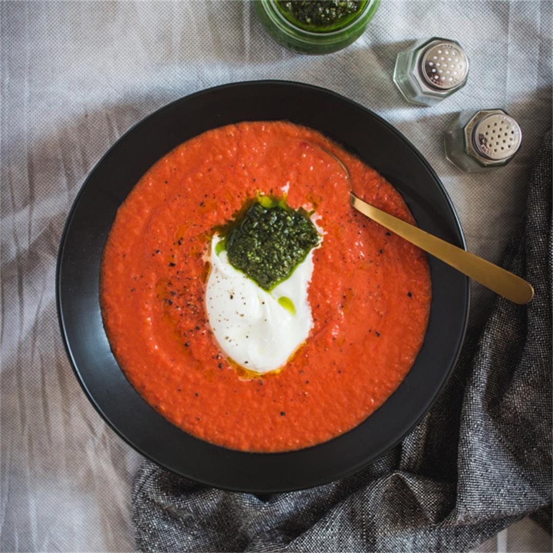 Roasted Red Pepper Tomato Basil Soup