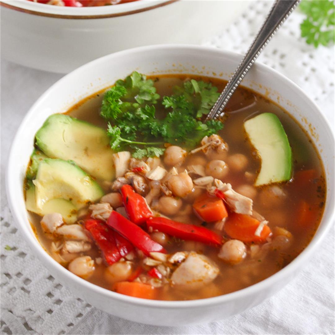 Mexican Chicken Soup with Avocado and Chickpeas