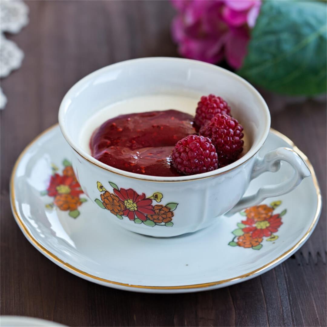 Thyme Infused Panna Cotta with Raspberry Sauce