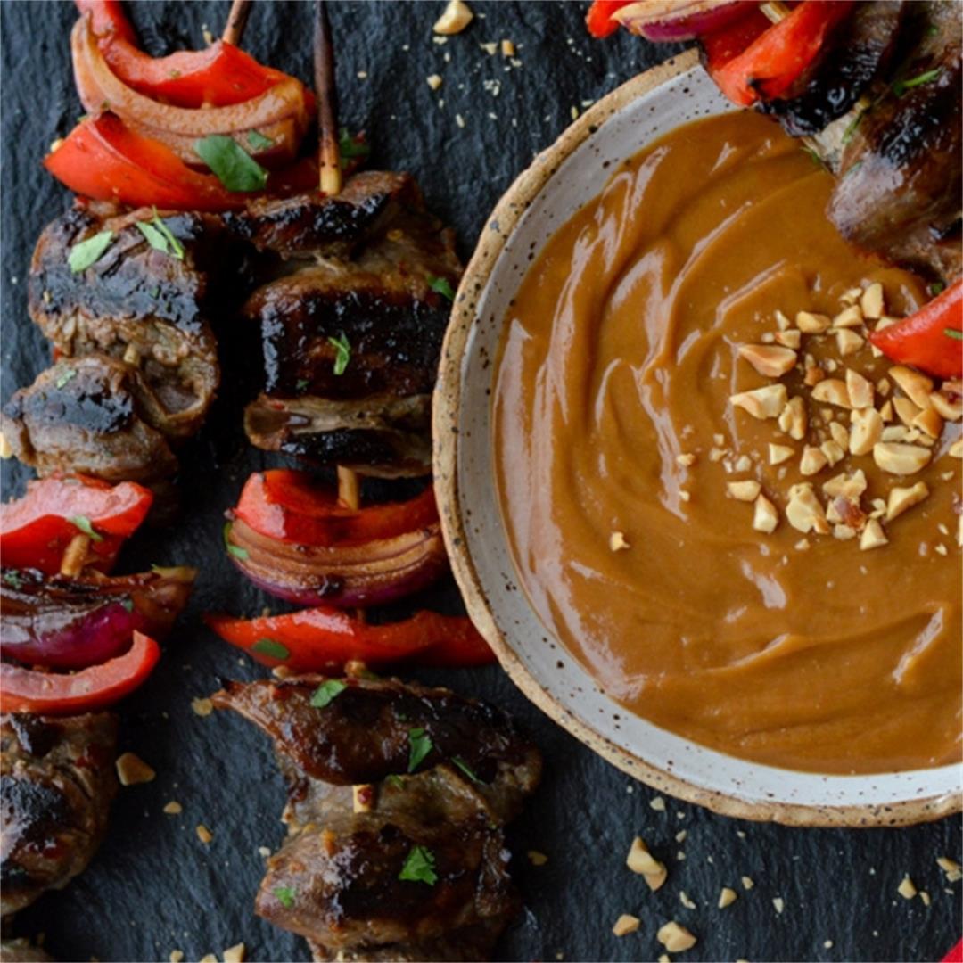 Grilled Beef Satay with Spicy Peanut Dipping Sauce