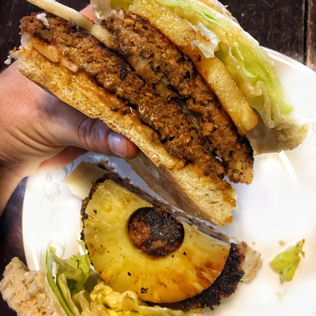 Beefy Double Stacked Smoky Kona Burger-VEGAN