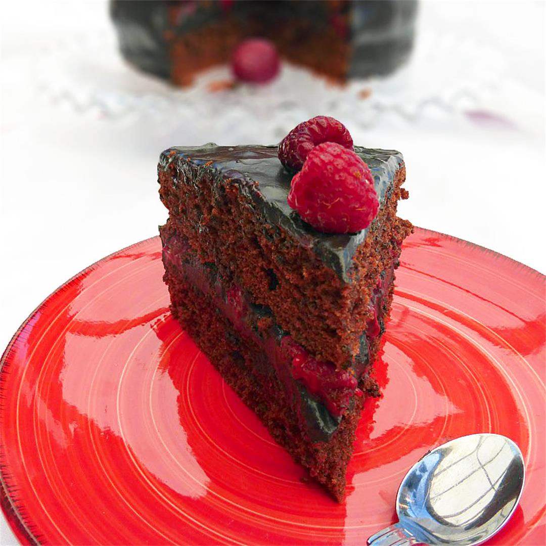 Rich Chocolate and Fresh Raspberry Layer Cake