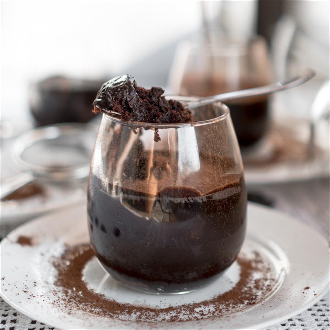 Chocolate dream cake in a glass with chocolate cake and pudding