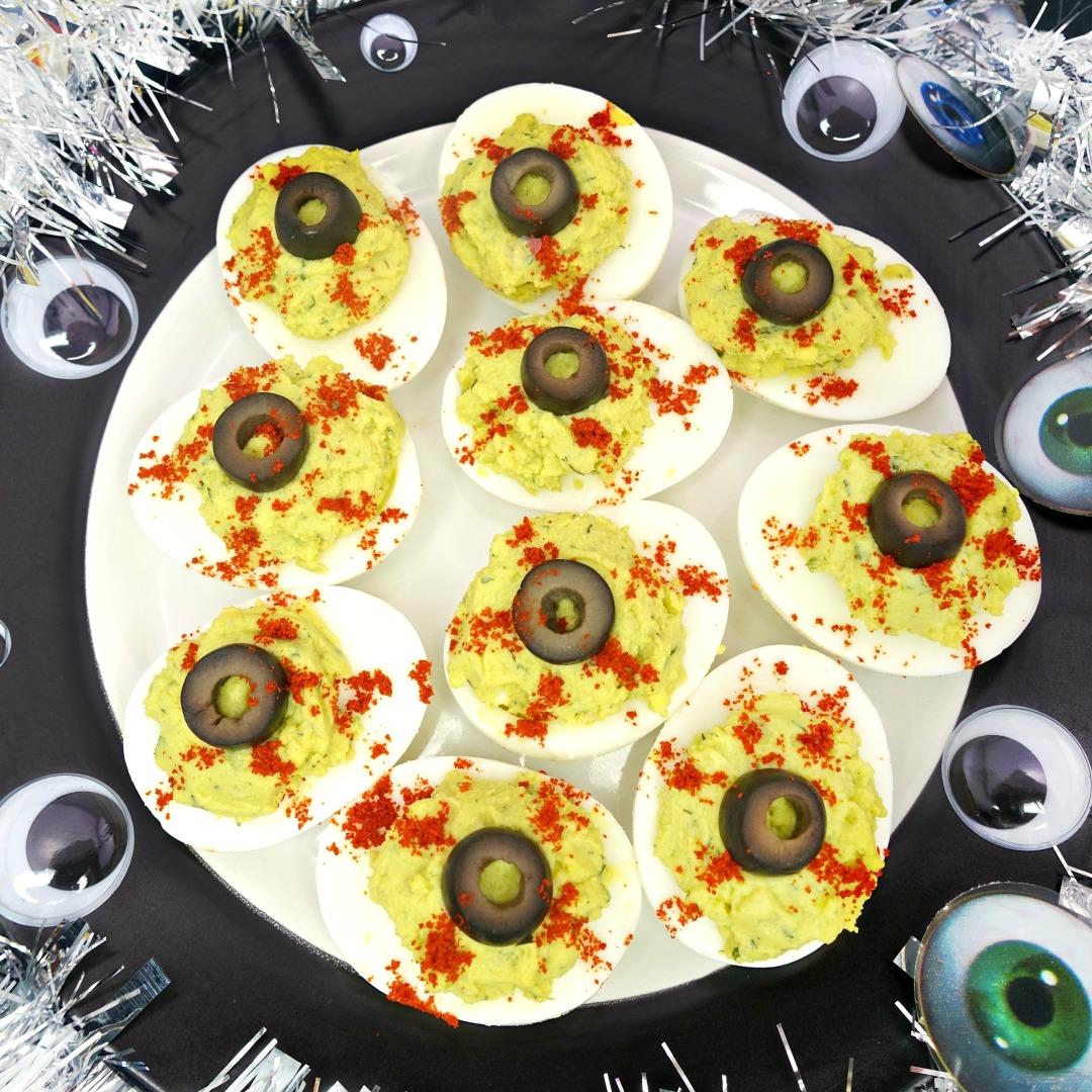 Avocado Lime Paleo Deviled Eggs (Halloween Eyeballs Version!)