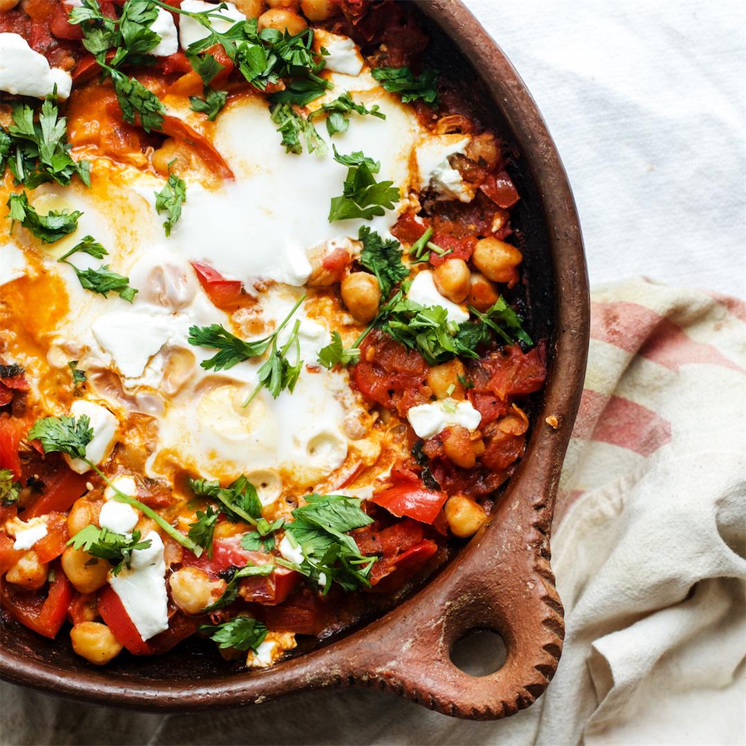 Chickpea Shakshuka w/ Red Peppers & Goat Cheese