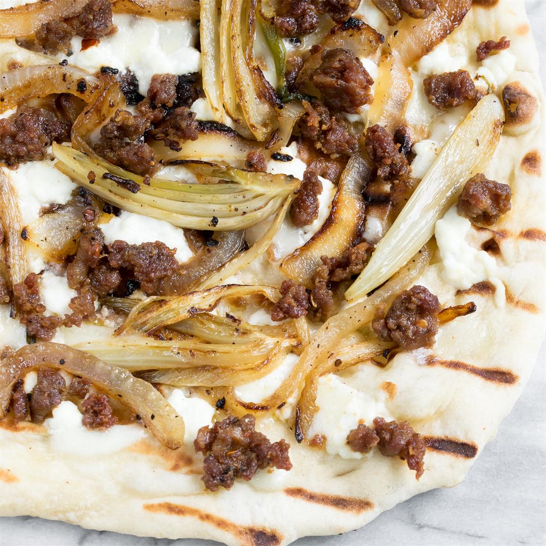 White Pizza with Sausage, Fennel, and Onions
