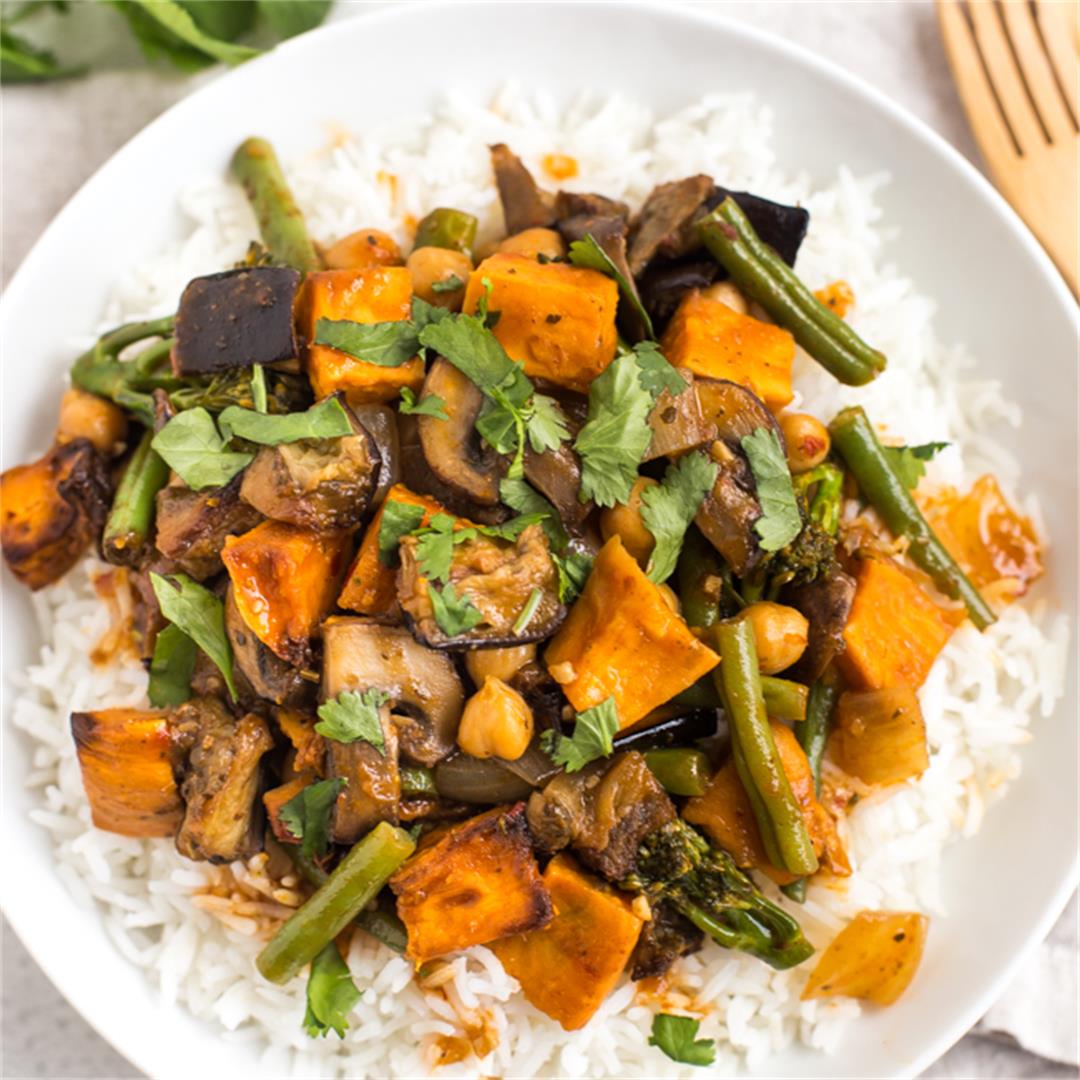 Aubergine and sweet potato Thai red curry