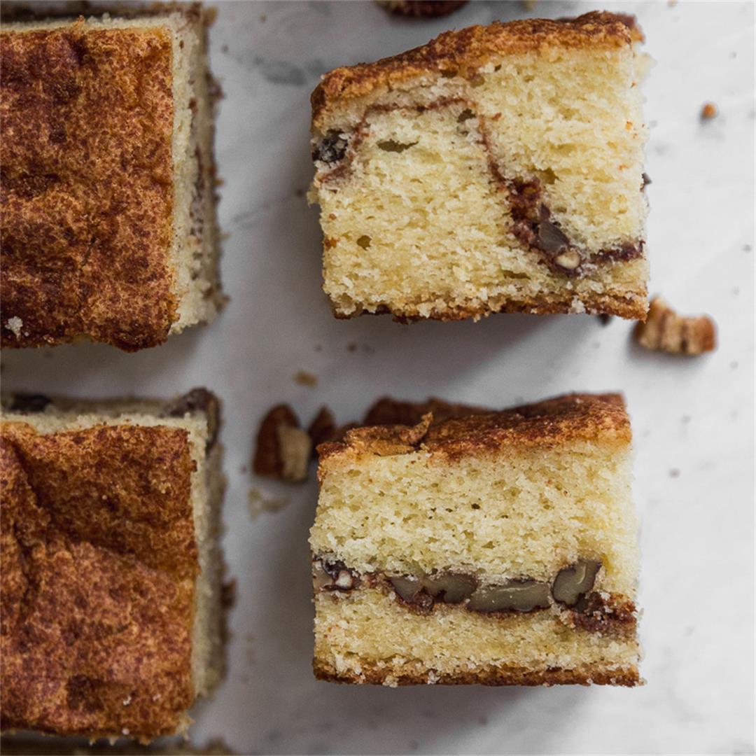 Sour Cream Coffee Cake with Cinnamon Sugar and Pecans