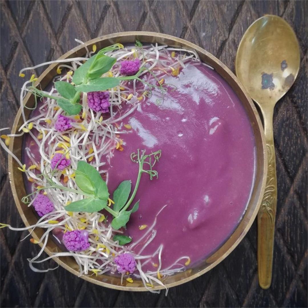 Purple Cauliflower Soup with Alfalfa Sprouts