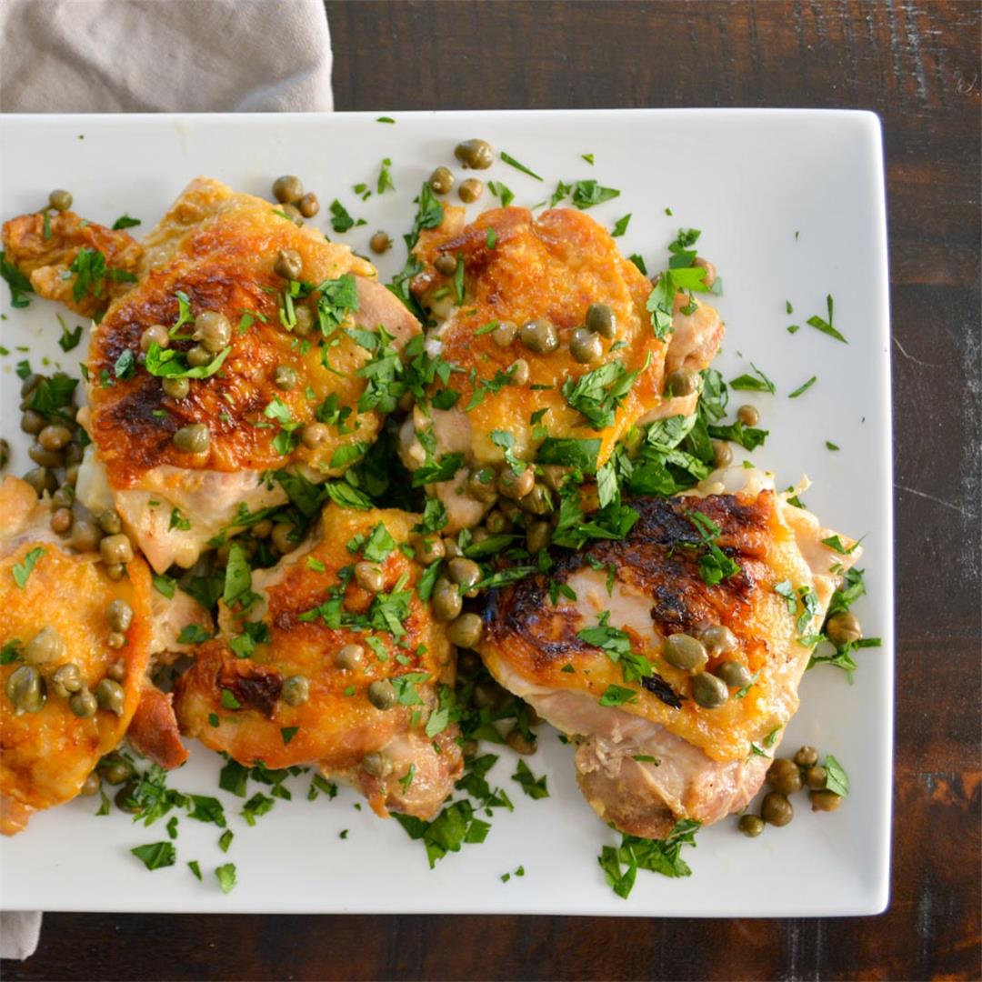 White Wine Braised Chicken Thighs with Capers