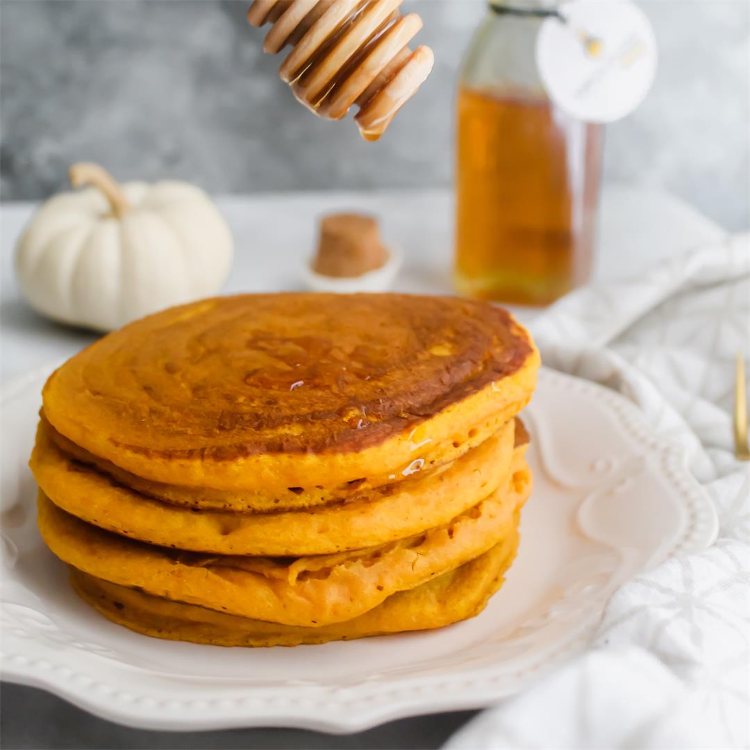 Honey Maple Pumpkin Pancakes - refined sugar free!
