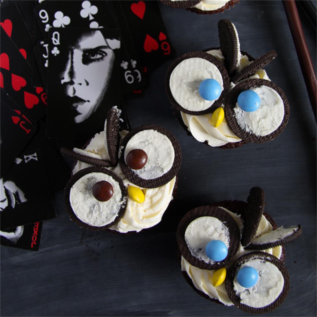 Owl Cupcakes with Oreos – Chocolate Cupcakes and Buttercream Fr
