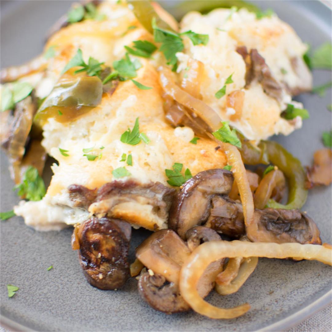 Philly Cheesesteak Bubble Up Casserole with Smoked Gouda Cheese
