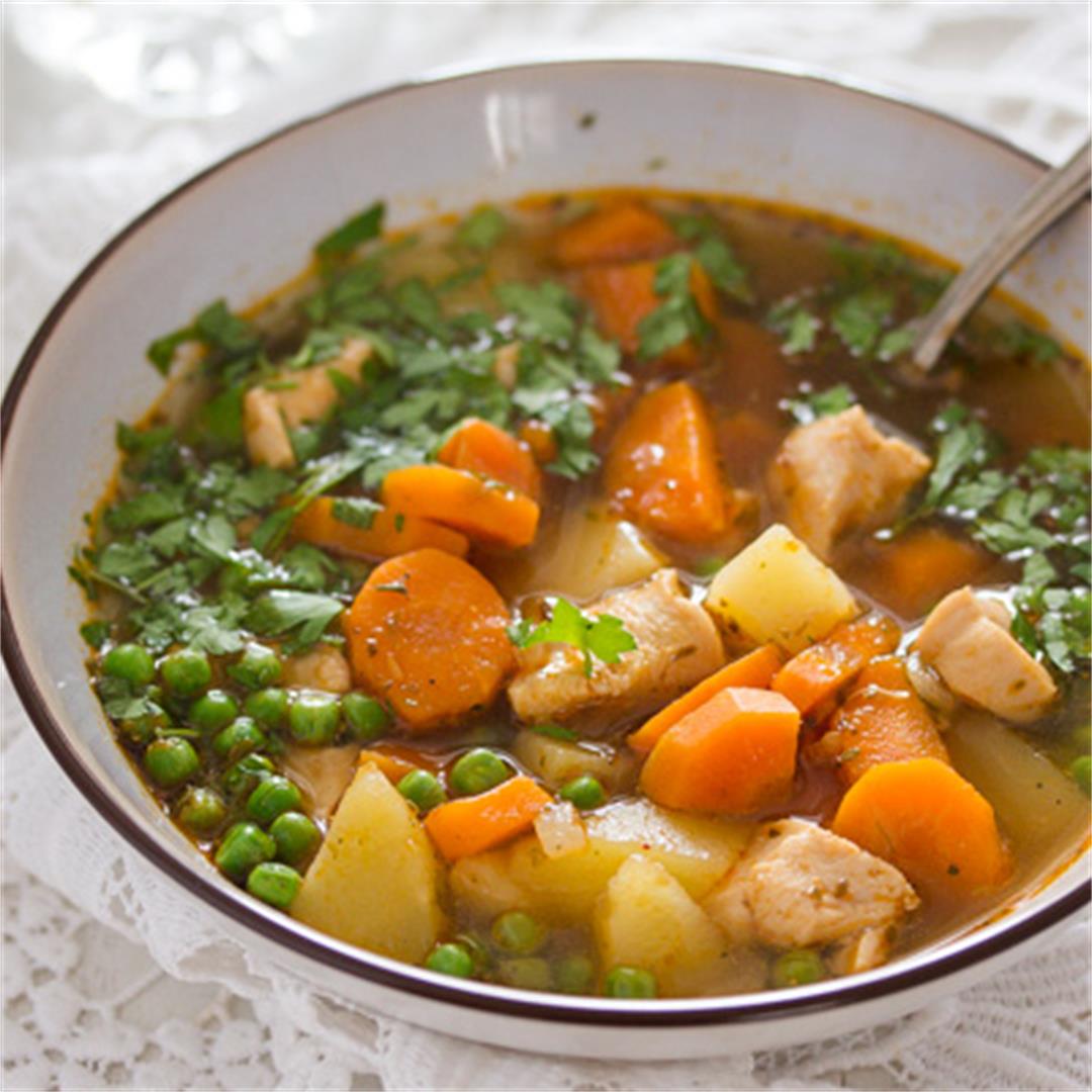 Easy Homemade Chicken and Potato Soup with Peas