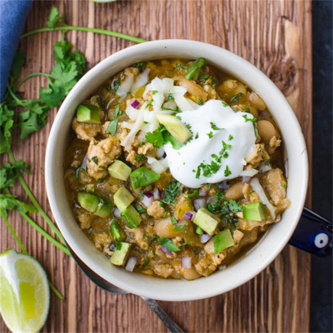 Simple Turkey Chili with Tomatillos and White Beans