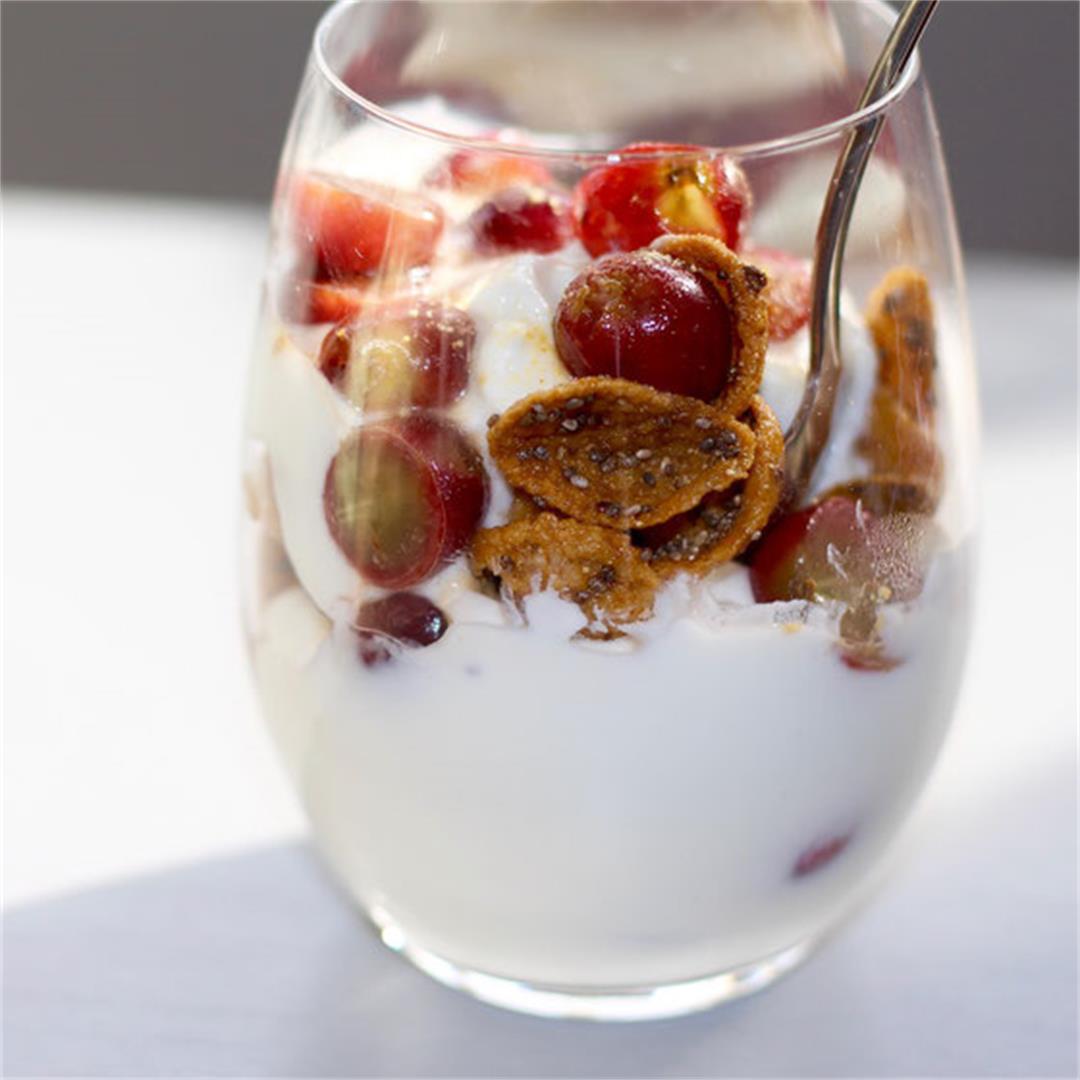 Greek Yogurt Parfait with Cereal and Pan-Roasted Grapes