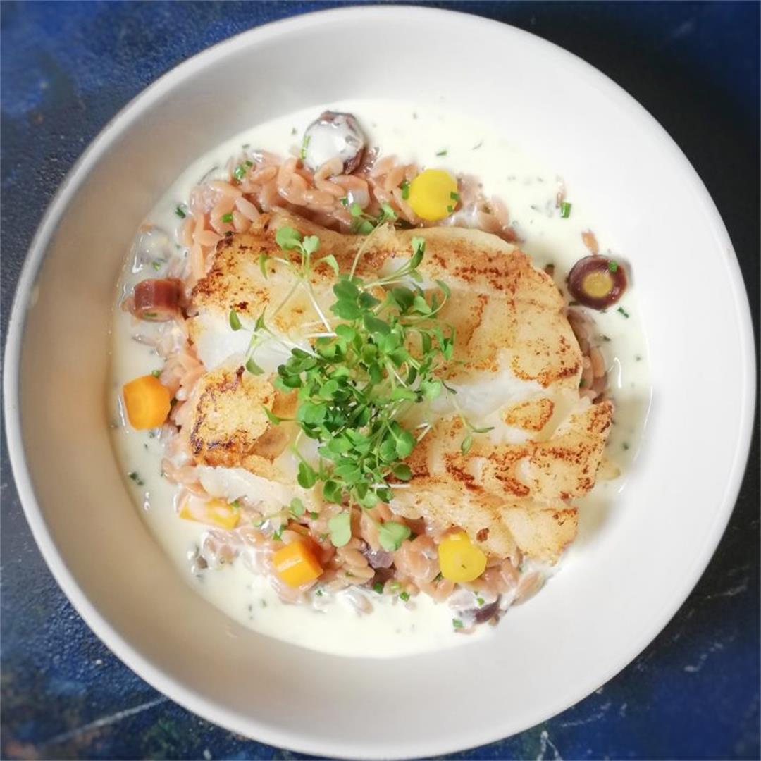 Pan Fried Cod Fish with Lemon Cream & Ozro
