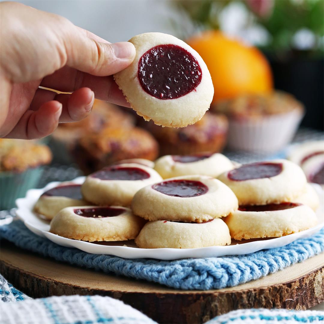 Classic Raspberry Shortbread Thumbprint Cookies