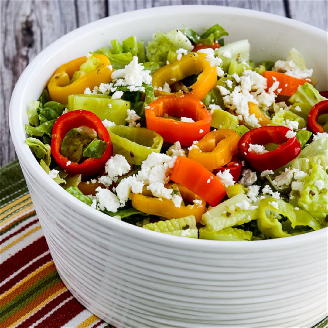 Peperoncini Chopped Salad with Romaine, Peppers, and Feta