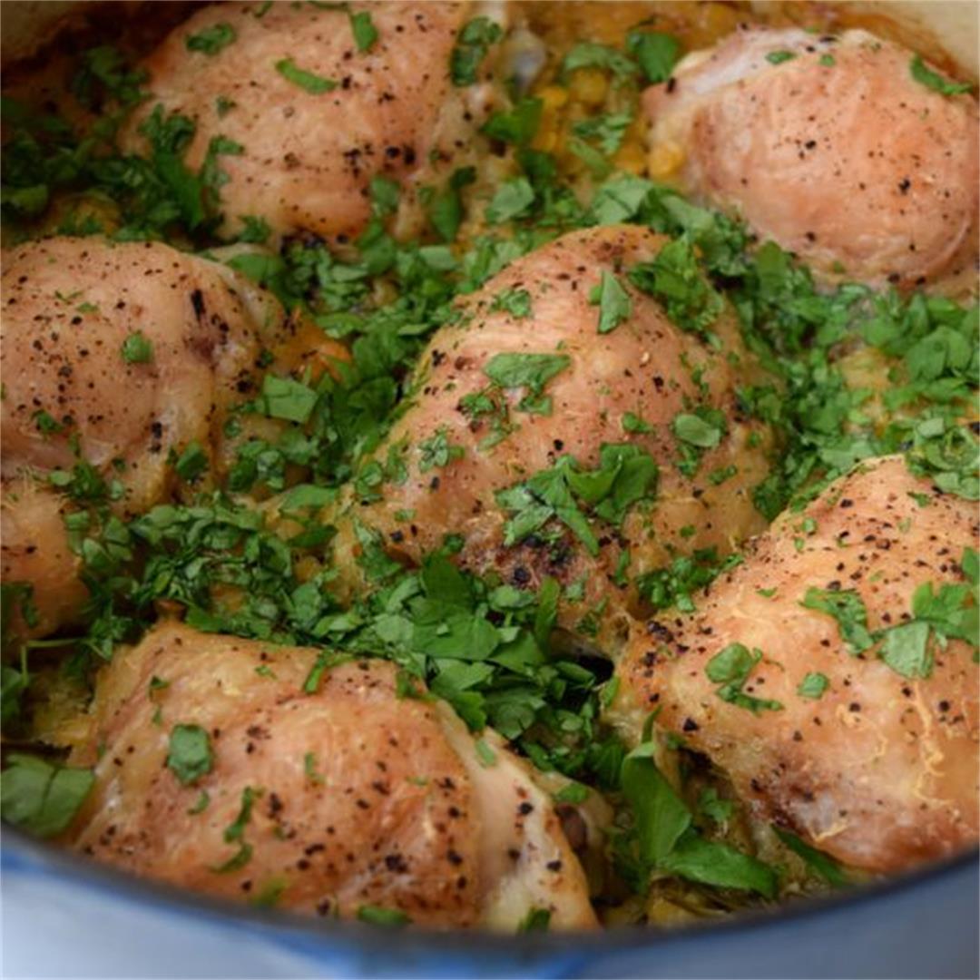 One Pot Roast Chicken Thighs with Lentils and Rosemary